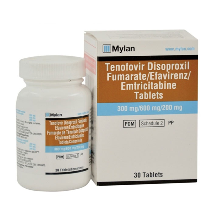 Thuốc Mylan Tenofovir Disoproxil Fumarate Efavirenz Emtricitabine Tablets (TEE) 300mg/600mg/200mg, Hộp 30 viên 