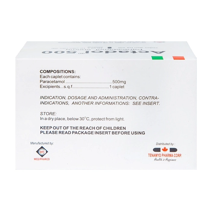 Actadol 500mg Medipharco 10 vỉ x 10 viên - Trị các chứng đau và sốt từ nhẹ đến vừa
