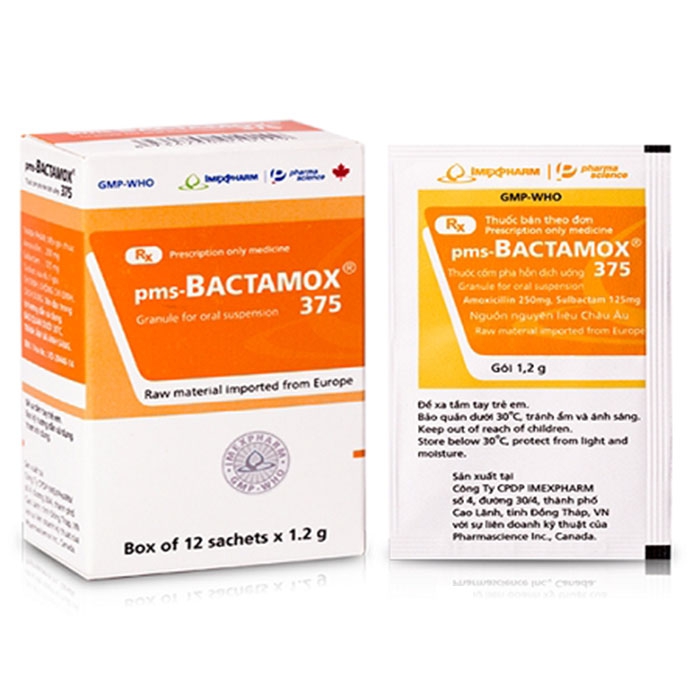 Thuốc kháng sinh Imexpharm Bactamox 375mg, Hộp 12 gói