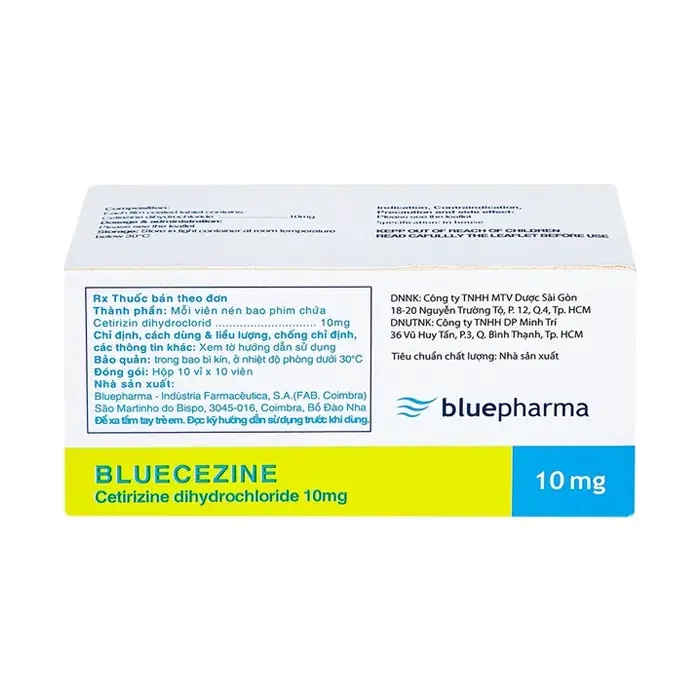 Bluecezin 10mg Bluepharma, 10 vỉ x 10 viên - Thuốc dị ứng