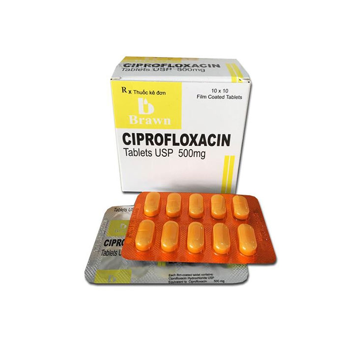 Thuốc kháng sinh Brawn Ciproloxacin 500mg, Hộp 100 viên