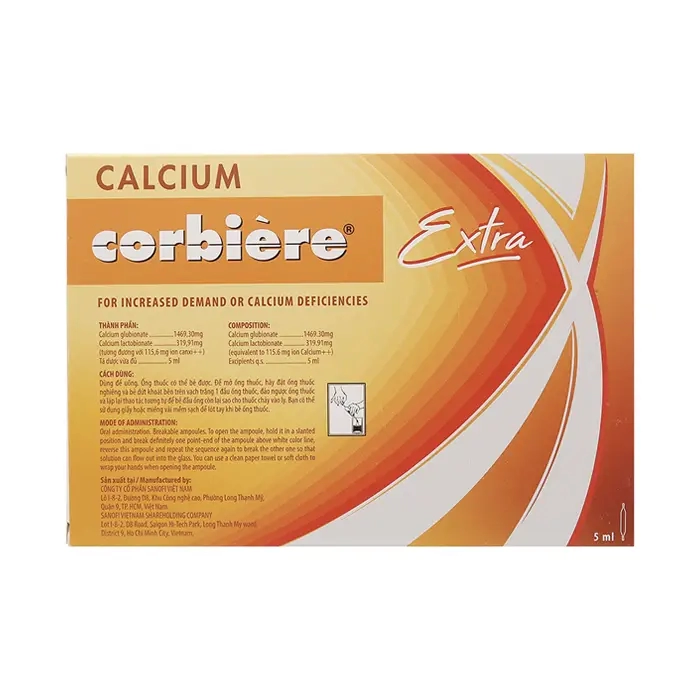 Calcium Corbiere Extra Kids, 30 ống x 5ml - Trị còi xương, loãng xương