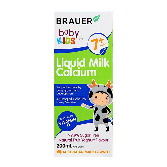 Canxi dạng sữa và Vitamin D cho bé Brauer Baby and Kids Liquid Milk Calcium 200ml
