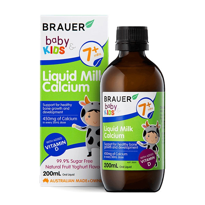 Canxi dạng sữa và Vitamin D cho bé Brauer Baby and Kids Liquid Milk Calcium 200ml