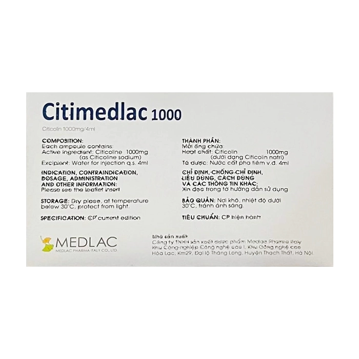 Citimedlac 1000mg Medlac 10 ống x 4ml - Trị rối loạn trí nhớ