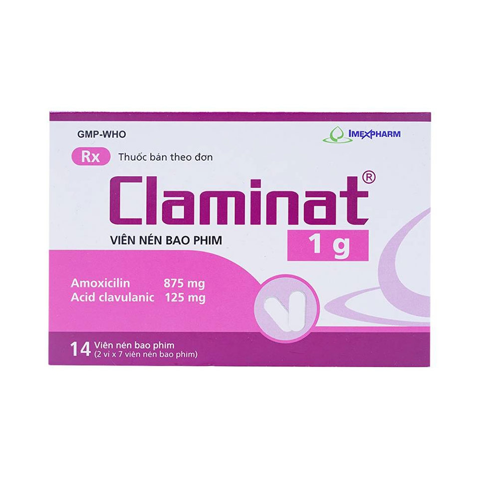 Thuốc kháng sinh Imexpharm Claminat 1g, Hộp 14 viên