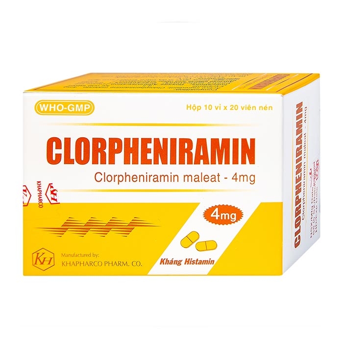 Clopheneniramin 4mg Khapharco, Hộp 10 vỉ x 20 viên