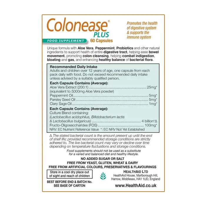 Colonease Plus Healthaid 4 vỉ x 15 viên - Viên uống hỗ trợ tiêu hóa