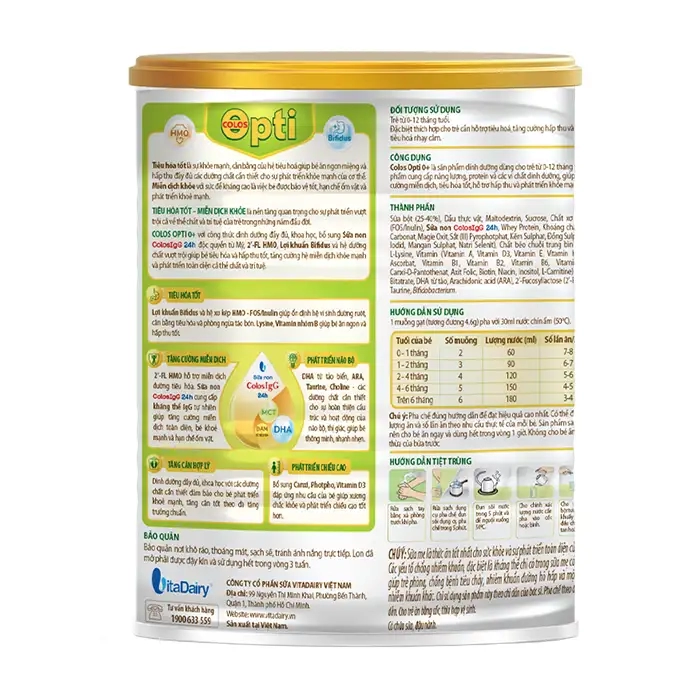 Colos Opti 0+ Vitadairy 400g - Sữa bột hỗ trợ tiêu hoá tốt