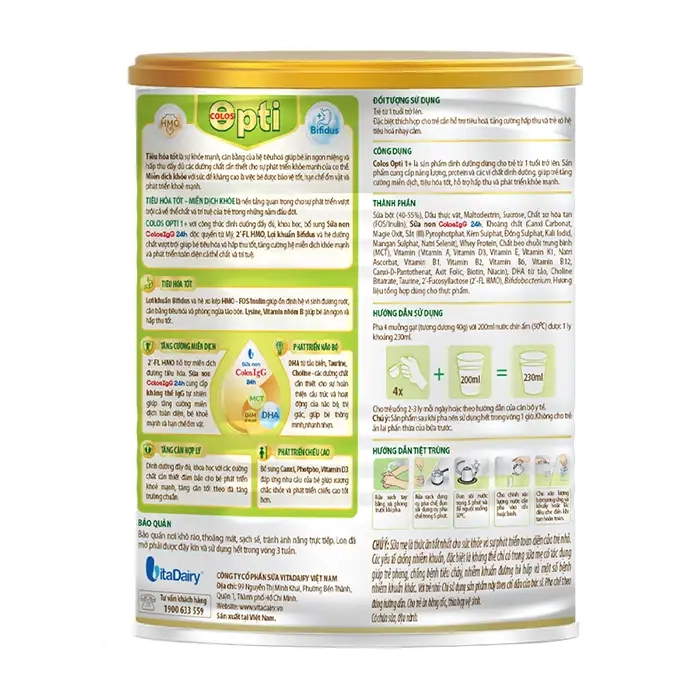 Colos Opti 1+ Vitadairy 800g - Sữa bột hỗ trợ tiêu hoá tốt