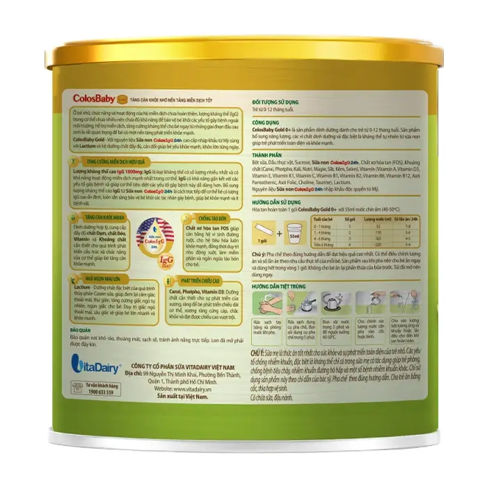 ColosBaby Gold 0+ Vitadairy 336g - Sữa miễn dịch tăng cân cho bé