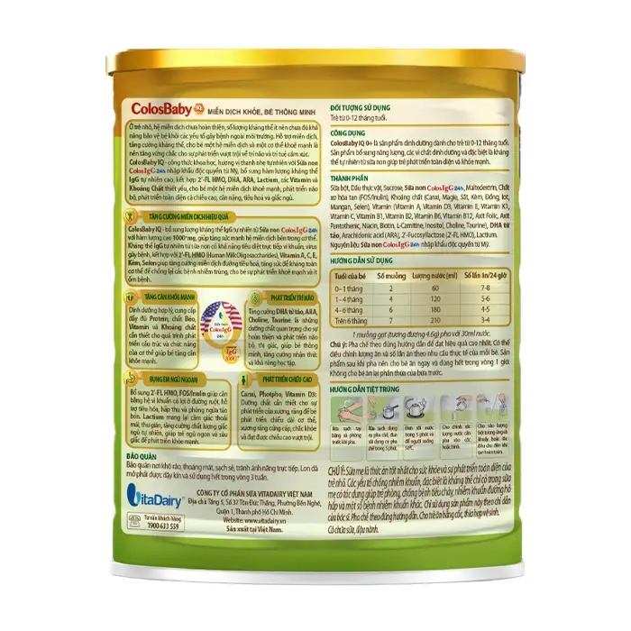 Colosbaby IQ Gold 0+ VitaDairy 800g – Sữa miễn dịch thông minh cho trẻ