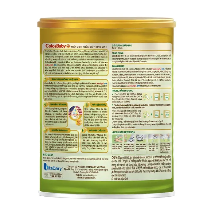 Colosbaby IQ Gold 2+ VitaDairy 800g – Sữa miễn dịch thông minh cho trẻ