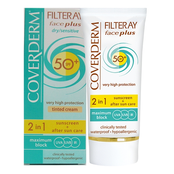Kem chống nắng Coverderm Filteray Face Plus SPF 50+ Dry Sensitive Tinted - da khô nhạy cảm