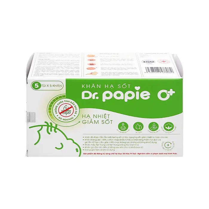 Dr.Papie 0+ Khăn hạ sốt cho bé (5 gói x 5 miếng)