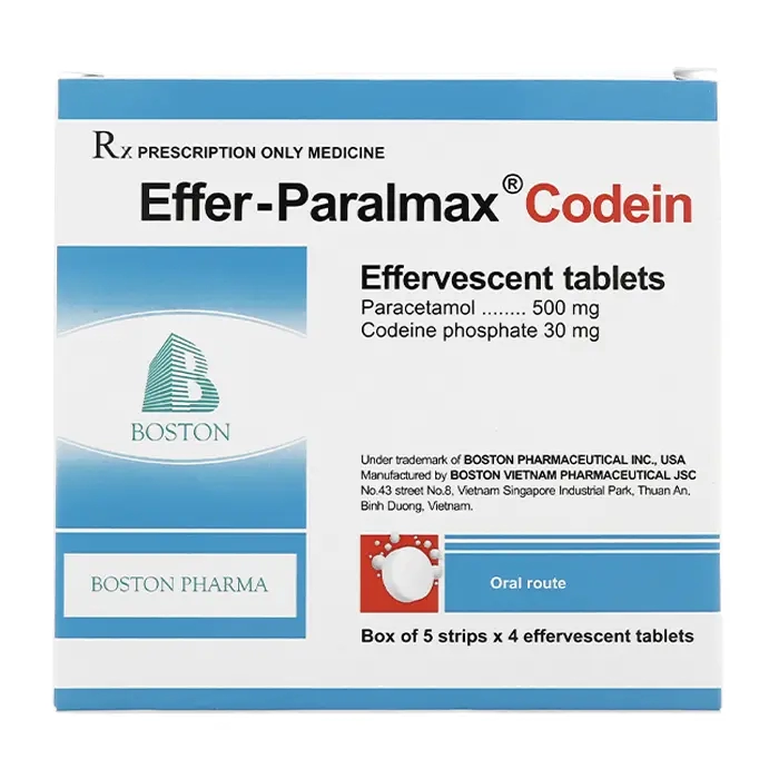 Effer-Paralmax Codein Boston 5 vỉ x 4 viên - Viên sủi giảm đau từ trung bình đến nặng