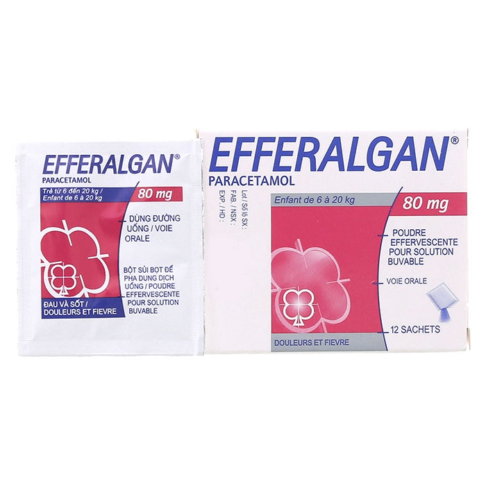 Thuốc bột sủi giảm đau, hạ sốt cho trẻ em Efferalgan 80mg, Hộp 12 gói