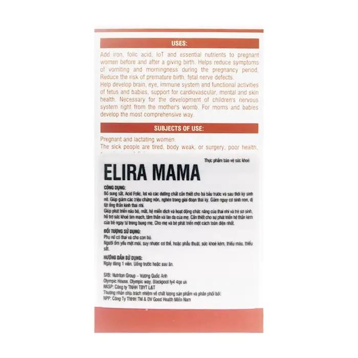 Elira Mama Nutriton UK, Chai 30 viên