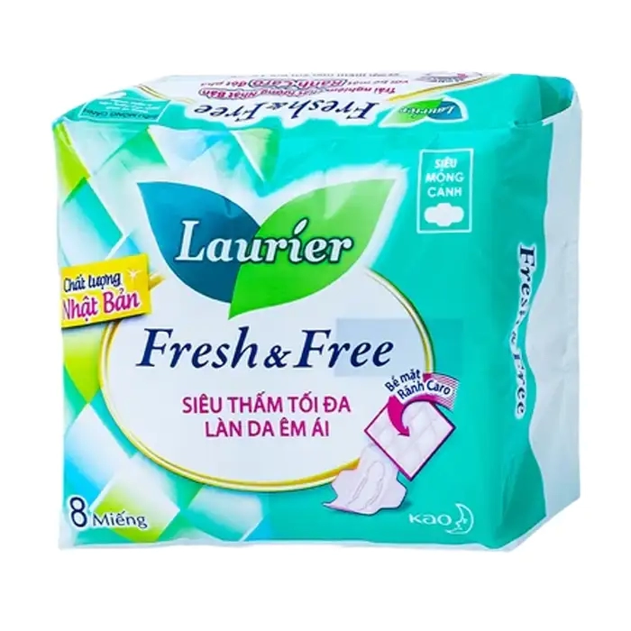 Fresh Free Laurier 8 miếng - Siêu thấm tối đa, làn da êm ái