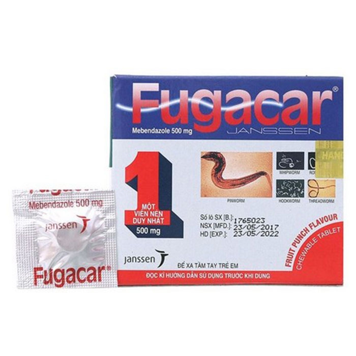 Thuốc tẩy giun vị trái cây Fugacar 500mg, Hộp 01 viên
