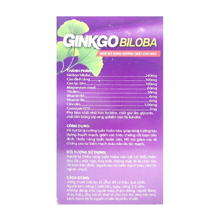 Ginkgo Biloba 240mg MediUSA TÍM, 10 vỉ x 10 viên