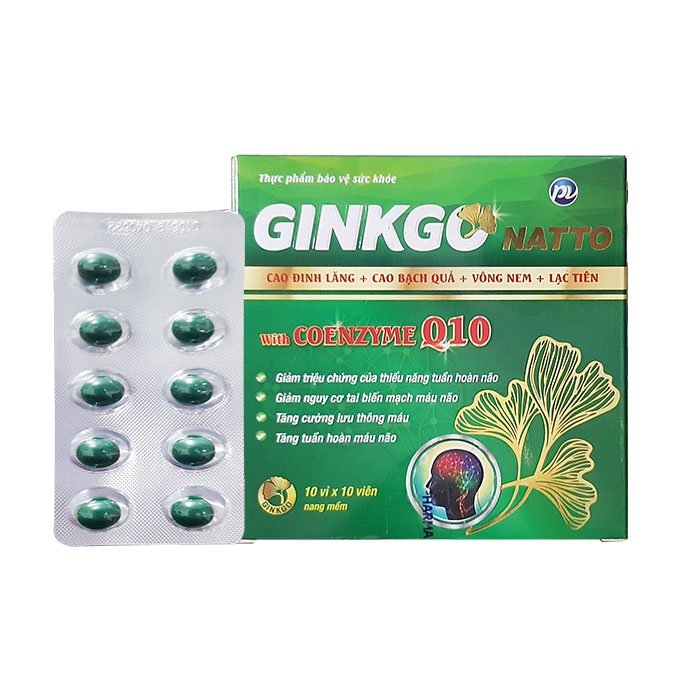 Tpbvsk bổ não Ginkgo Natto 120mg With Coenzyme Q10 10mg Phúc Vinh, Hộp 100 viên