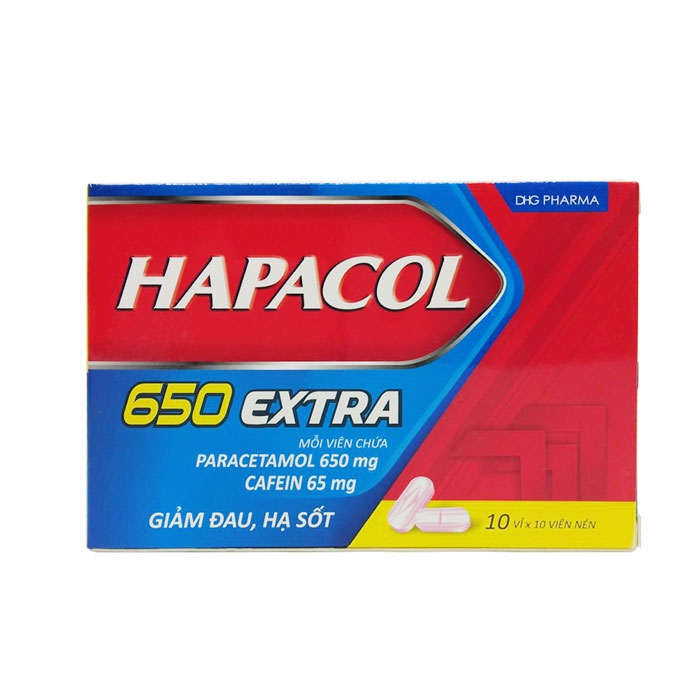 Thuốc DHG Hapacol 650 Extra giúp giảm đau, hạ sốt, Hộp 100 viên