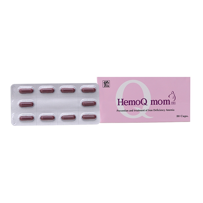 Thuốc bổ sung sắt cho phụ nữ có thai HemoQ Mom, Hộp 3 vỉ x 10 viên