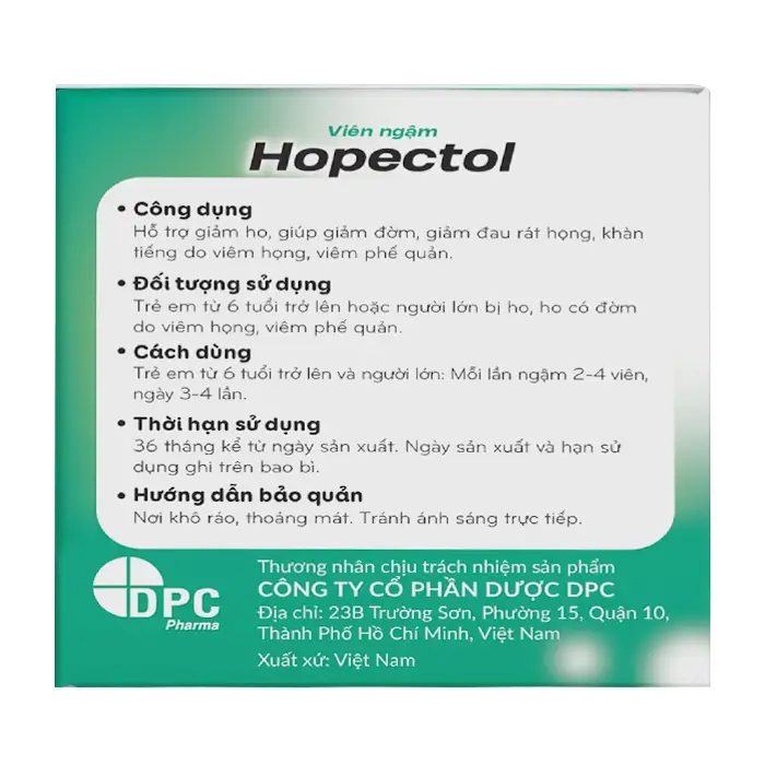 Hopectol DPC Pharma 10 vỉ x 4 viên - Viên ngậm giảm ho, đau rát họng