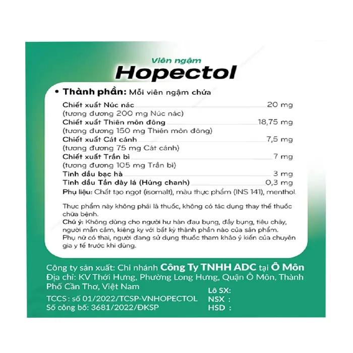 Hopectol DPC Pharma 10 vỉ x 4 viên - Viên ngậm giảm ho, đau rát họng