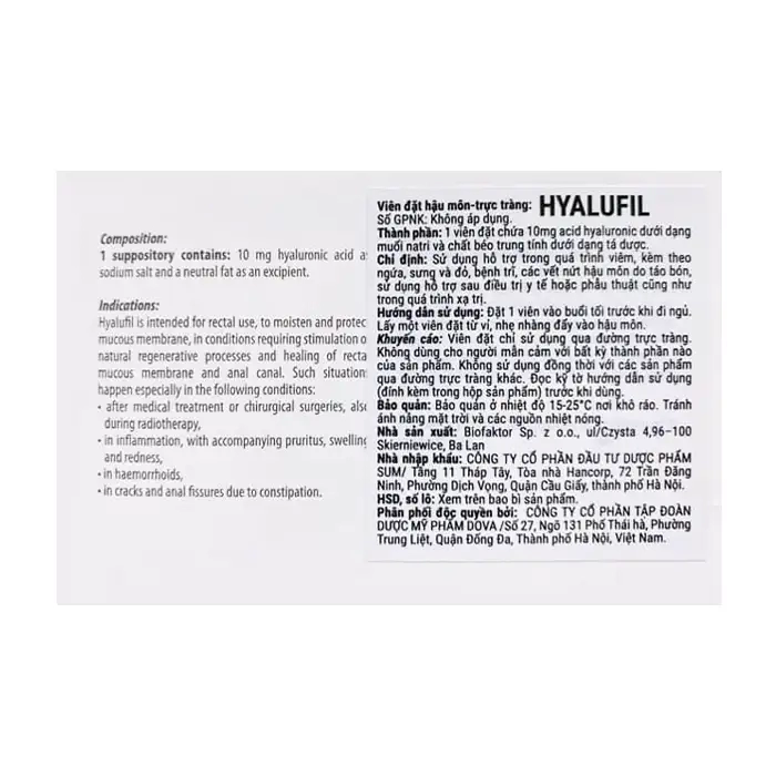 Hyalufil Biofaktor 2 vỉ x 10 viên
