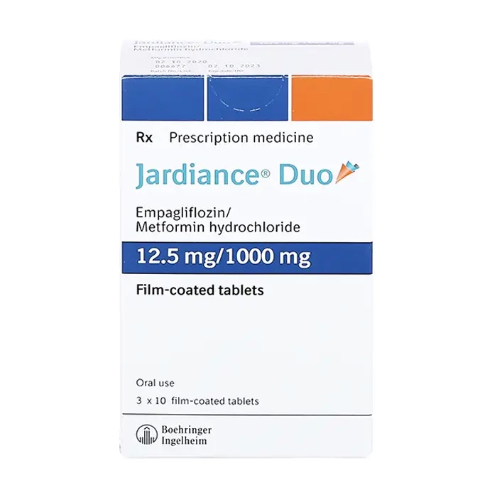Jardiance Duo 12,5mg/1000mg, 3 vỉ x 10 viên