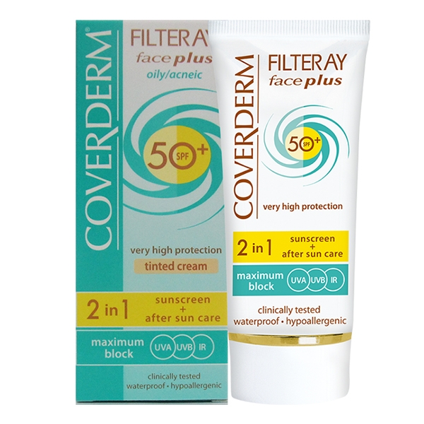 Kem chống nắng Coverderm Filteray Face Plus SPF 50+ Oily Acneic Tinted - da dầu mụn