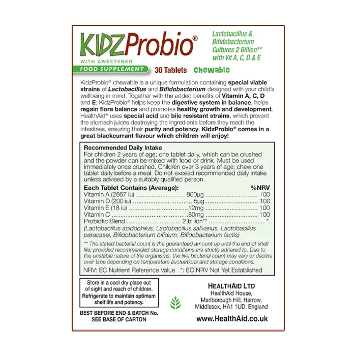 Kidz Probio Chewable Healthaid 2 vỉ x 15 viên - Viên nhai hỗ trợ tiêu hóa