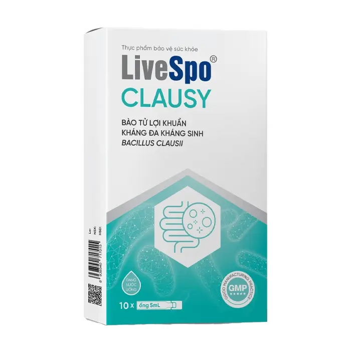 LiveSpo CLAUSY 10 ống x 5ml - Bào Tử Lợi Khuẩn Kháng Đa Kháng Sinh Bacillus Clausii