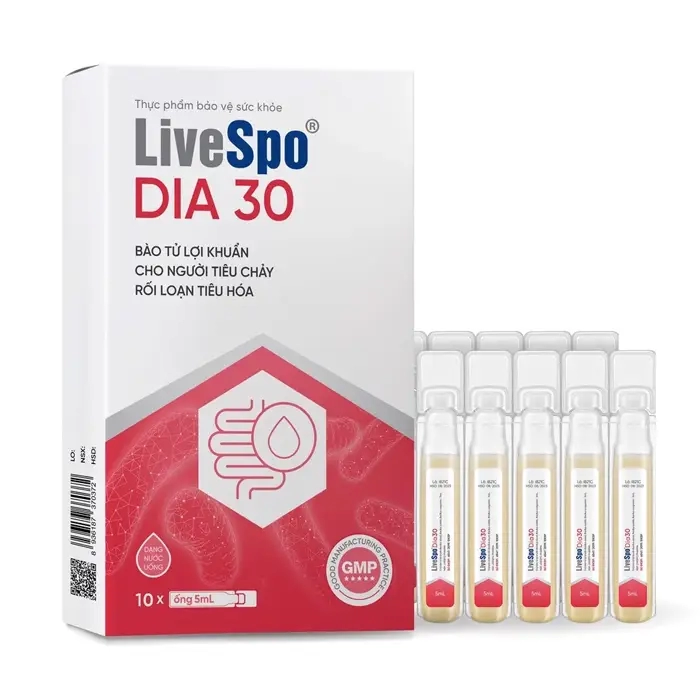 LiveSpo DIA 30 10 ống x 5ml - Bào Tử Lợi Khuẩn Cho Người Tiêu Chảy Rối Loạn Tiêu Hóa