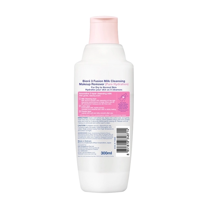 Makeup Remover 3 Fusion Milk Cleansing Biore 300ml (Pure Hydration)