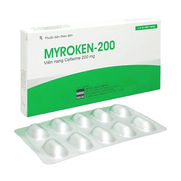 Thuốc kháng sinh Myroken 200mg, Cefixime 200mg, Hộp 10 viên