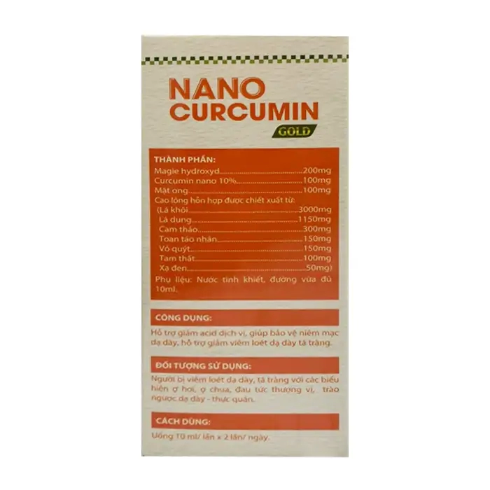 Nano Curcummin Gold 20 gói x 10ml - Hỗ trợ giảm viêm loét dạ dày, tá tràng