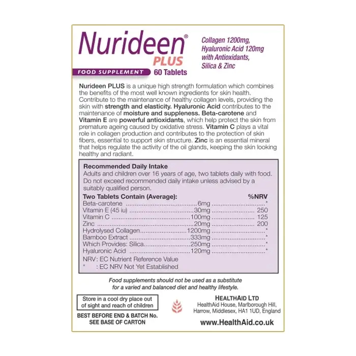 Nurideen Plus Healthaid 4 vỉ x 15 viên - Viên uống chăm sóc da