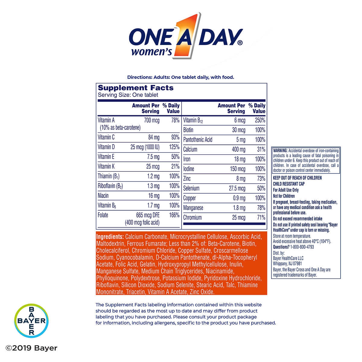 One A Day Women's Complete Multivitamin, Chai 300 viên