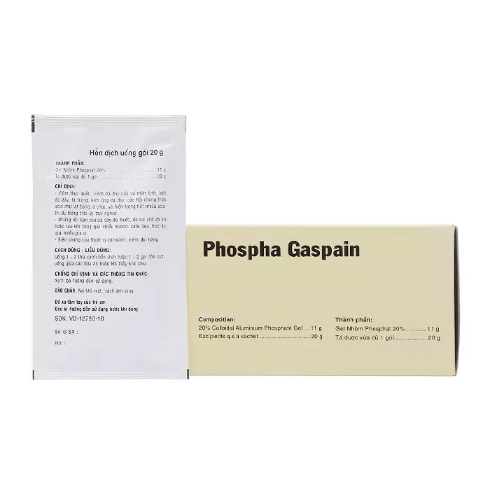 Phospha Gaspain Bidiphar 20 gói x 20g - Hỗn dịch uống trị trào ngược dạ dày, thực quản