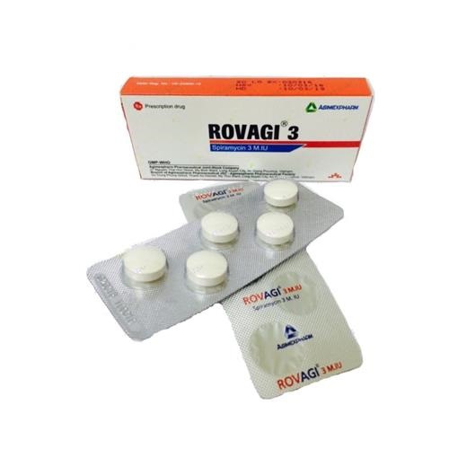 Rovagi 3 - Spiramycin 3 triệu đơn vị (M.I.U), Hộp 2 vỉ x 5 viên