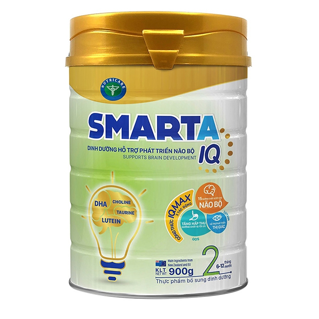Sữa bột SMARTA IQ 2 dinh dưỡng hỗ trợ phát triển não bộ cho bé 6-12 tháng tuổi, 900g