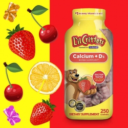 Kẹo dẻo gấu L’il Critters Calcium + D3 hỗ trợ xương, răng chắc khỏe, Chai 250 viên