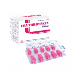 Thuốc kháng sinh Erythromycin 500mg, Hộp 10 vỉ x 10 viên