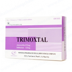 Thuốc kháng sinh Trimoxtal 500/500 - Amoxicillin Sulbactam, Hộp 2 vỉ x 7 viên