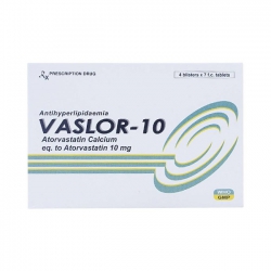 Thuốc VASLOR 10 - Atorvastatin 10mg, Hộp 4 vỉ x 7 viên