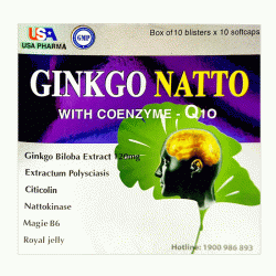 Tpbvsk tuần hoàn não USA Pharma Ginko Natto Q10, Hộp 100 viên