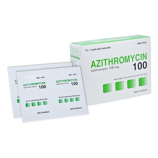 Thuốc Azithromycin 100mg DHG, Hộp 24 gói x 0,75g